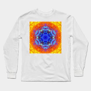 Digital Mandala Blue Orange and Yellow Long Sleeve T-Shirt